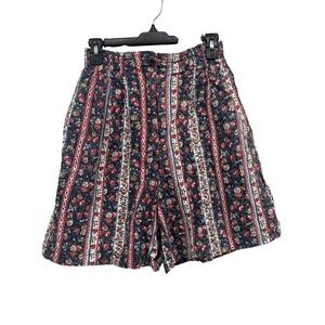 Vtg Capacity L Floral Stripe High Waist Elastic Shorts Floral Cotton Grannycore